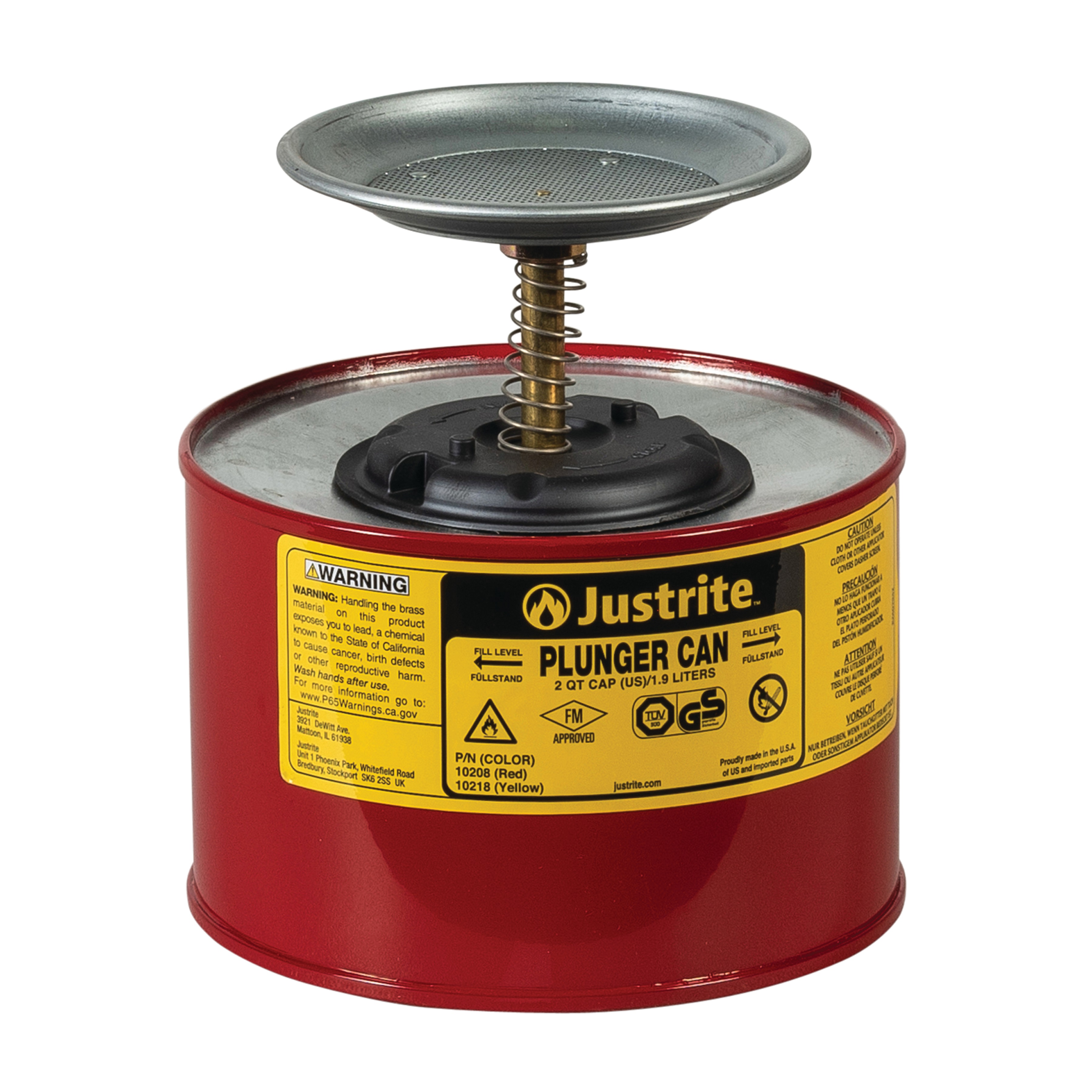 Justrite Safety Plunger Cans - Red - Spill Containment